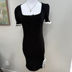 Black Knit Mini Dress w/ Lace Trim – Size M‎